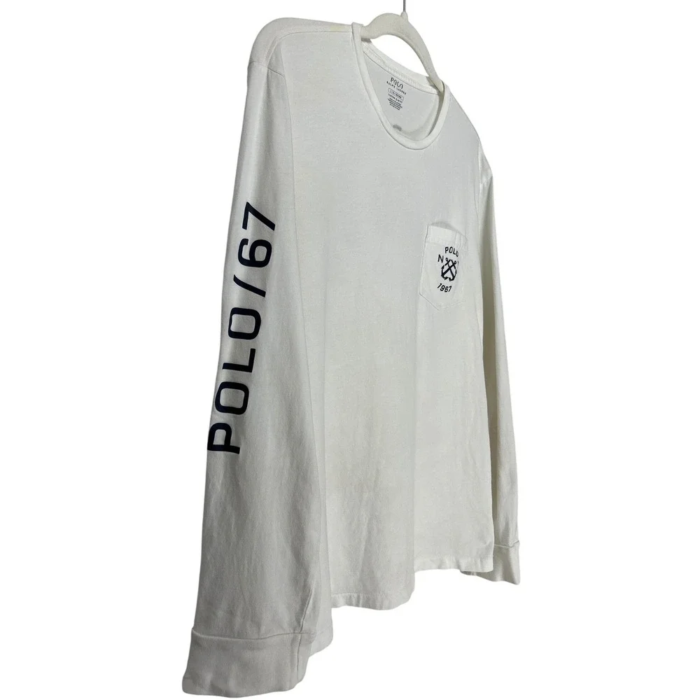 Polo Ralph Lauren Mens White Nautical Anchor Pocket Long Sleeve T-Shirt‎ Large